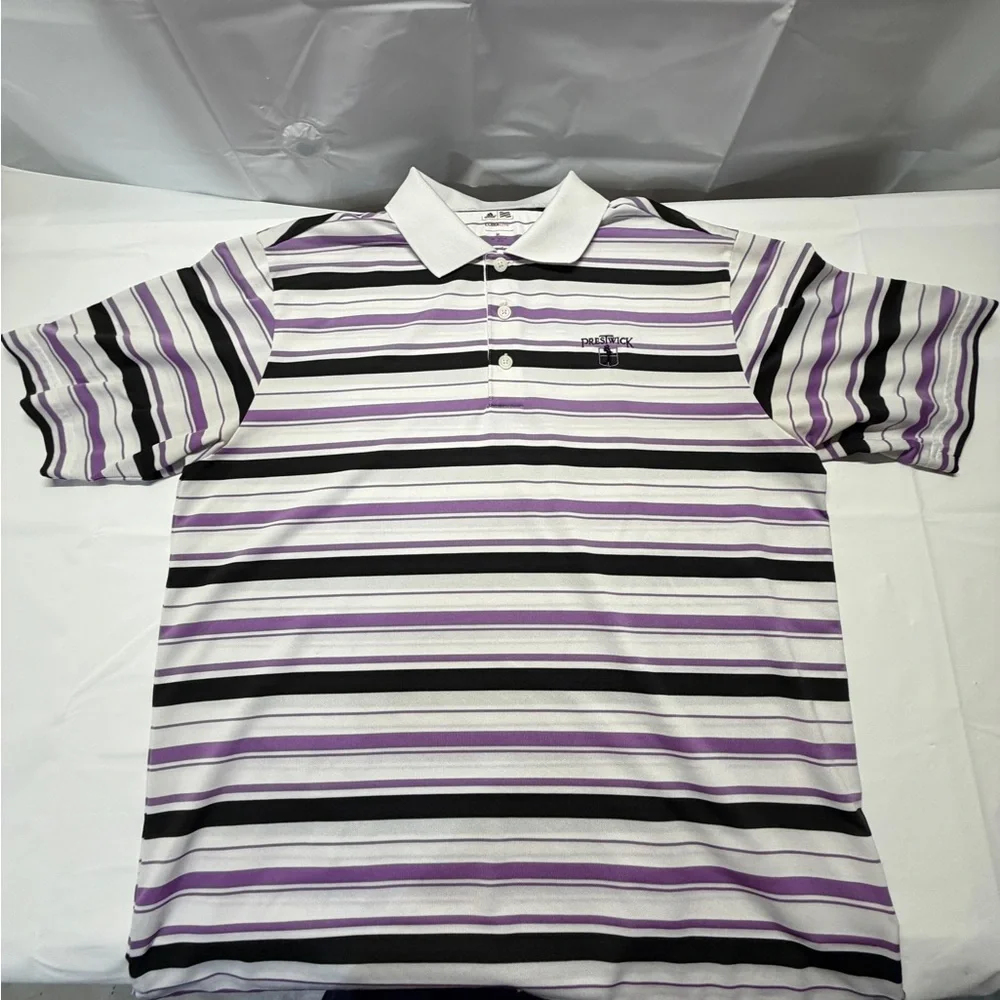 adidas Prestwick Striped Polo‎ — White, Purple & Black